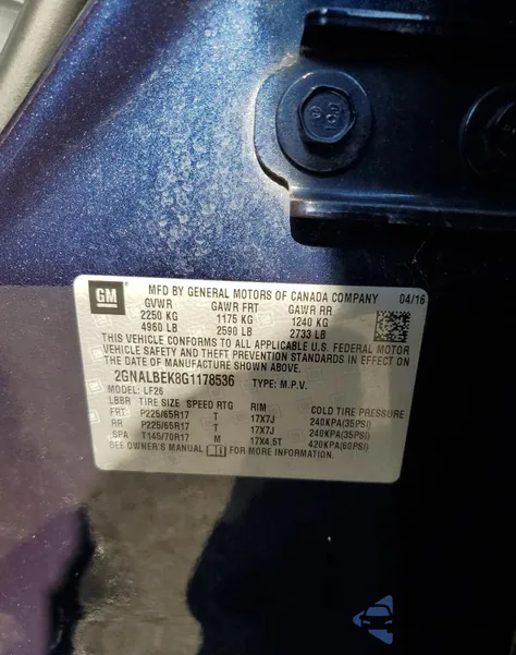 2016 Chevrolet Equinox Ls из США, поврежденный, VIN 2GNALBEK8G1178536